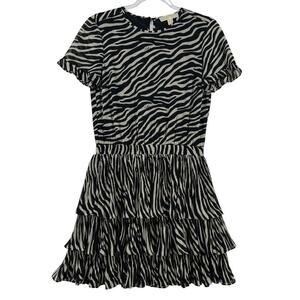 Michael Kors Zebra Print Midi‎ Dress V-Neck Flutter Sleeve M Tired Ruffle Boho